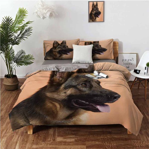 

close-up p of a young dog in front of orange backdropbedding 3-piece set