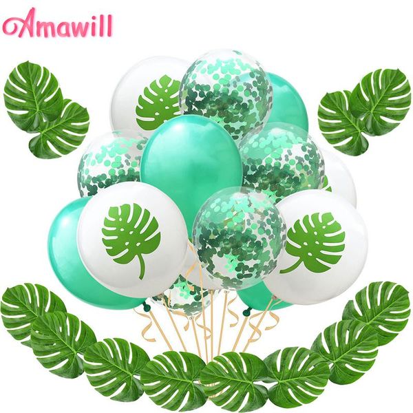 

amawill hawaiian party decoration set artificial tropical palm leaves green latex confetti balloons for summer birthday decor 7d sqcfvl