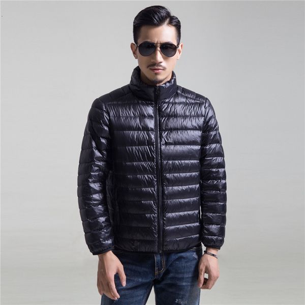 

2019 new light jacket for men's collarless down warm inner liner large size with bottom round neck and thin coat, Black