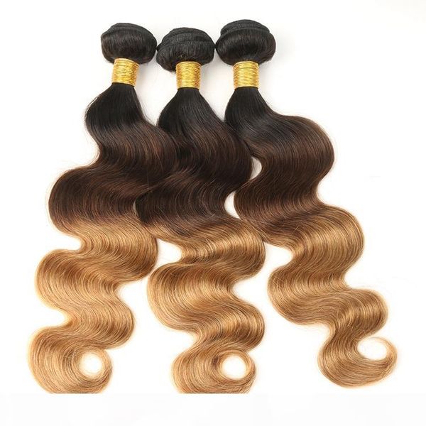 

brazilian ombre 1b 4 30 body wave human hair weaves with lace closure human hair weaves ombre 3 tones color hair extensions, Black