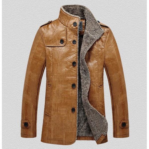

2021 autumn and winter men of quality business casual leather jacket pu plus size collared tightrope v32w, Black