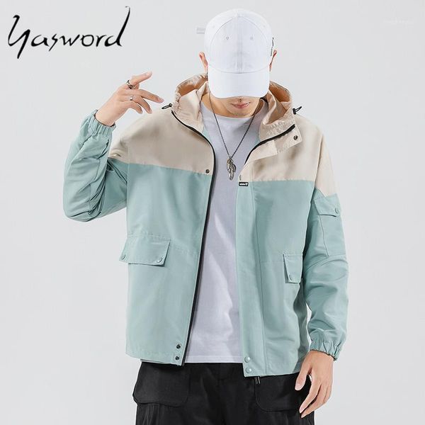

yasword new spring patchwork jacket men loose jackets hooded windbreaker teens fashion coats1, Black;brown