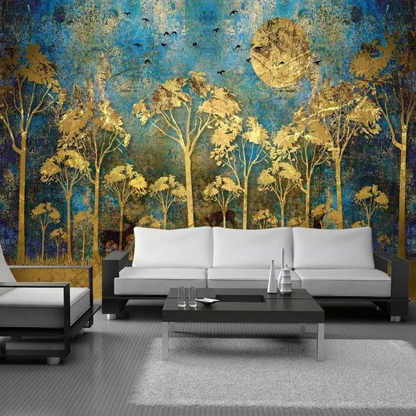 

custom mural wall painting chinese style abstract golden forest tree bird deer p wallpaper living room sofa bedroom wall art