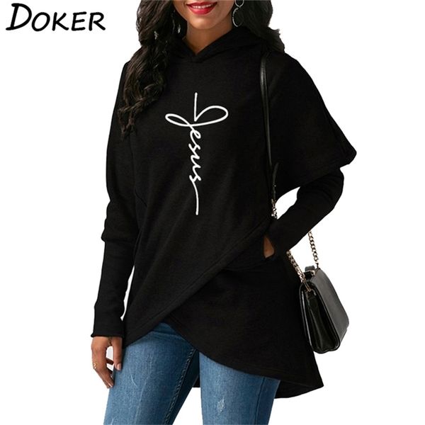 

autumn winter women hoodies sweatshirts casual jesus faith print pullover hoodie warm christmas kawaii sweatshirt 5xl 201212, Black