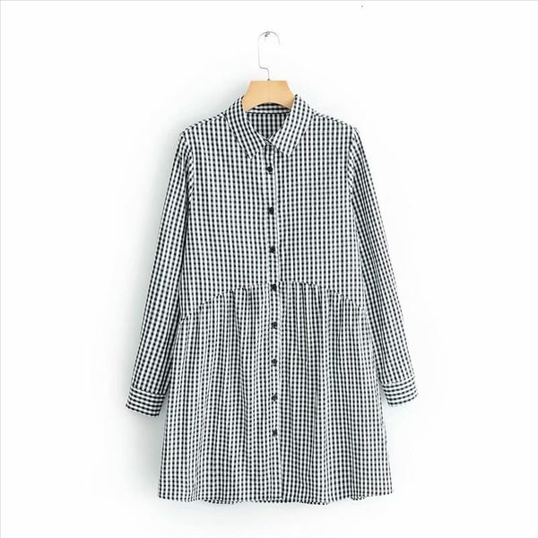 

2019 новых мужчин марочного плед печать shirtdress вскользь тонких платья женских складок лоскутных vestidos шикарного бизнес платье ds1962, Black;gray