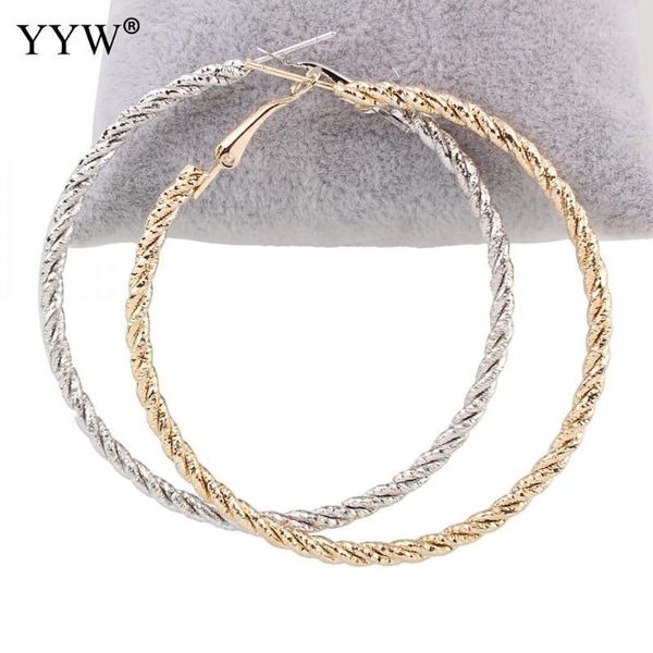 

1pairt fashion big hoop earring women party jewelry stainless steel post pin gold color round circle earrings 59x60x3mm1, Golden;silver