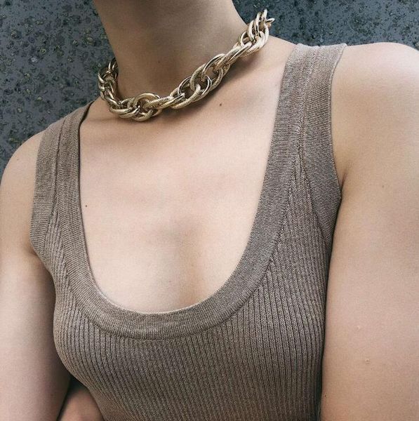 

chokers punk hip hop golden metal choker necklace for women statement fashion necklaces gothic cuban chunky chain charm, Golden;silver
