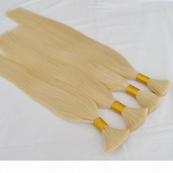 

dhl fedex ce certificated straight wave 100% virgin human hair bulk for braiding blonde color 613# 400gr lot, Black