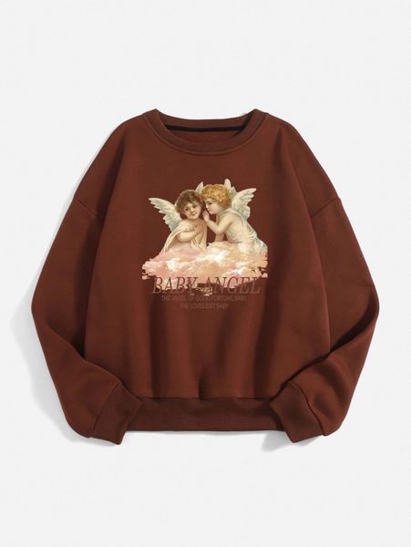 

angel & slogan graphic thermal pullover j3qm#, White;black