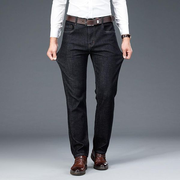 

straight regular denim jeans 2020 autumn and winter brand clothing business casual men's black blue jeans 8117