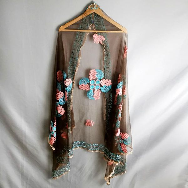 

2021 new african women scarf muslim fashion embroidery net scarf hijab windmill big size scarves for shawls bm-197, Red