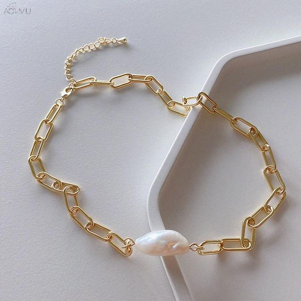 

aomu корея моды ретро пресной воды pearl цвета золота цепи ключицы ожерелье для темперамент женщины девушки партии ювелирных подарков, Golden;silver