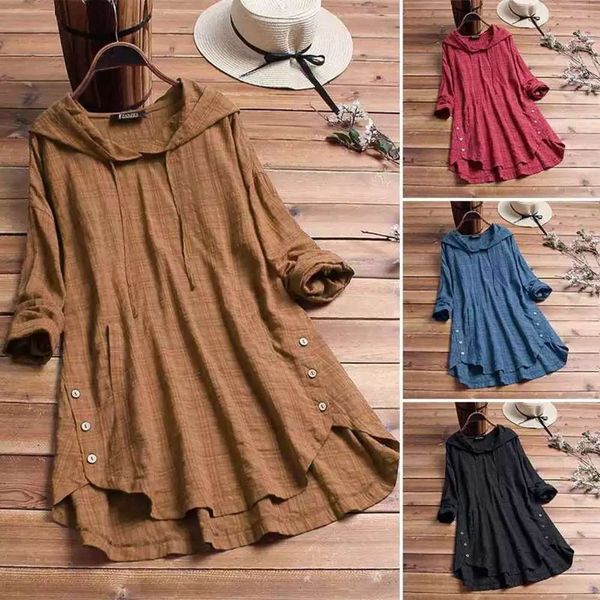 

2020 plaid cotton long shirt linen button casual waist women's top, White