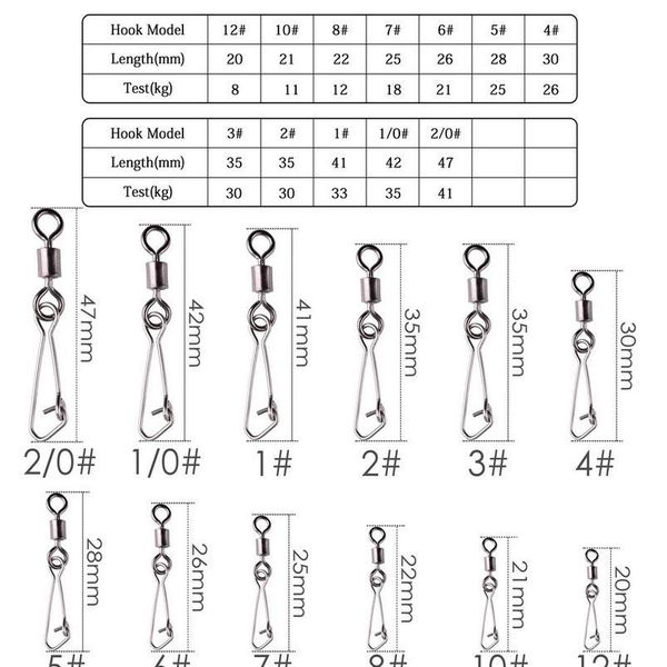 

50pc/ box ball bearing fishing swivels lure hooks fishing tackle snap connector fishing bait holder with hooked snap bbyoap