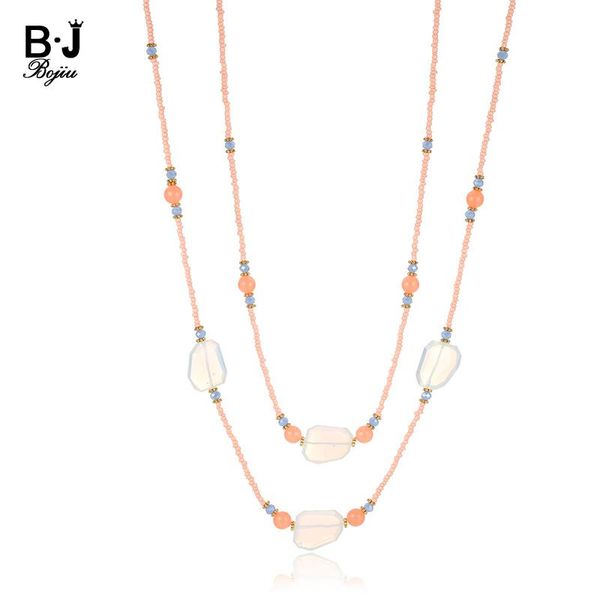 

bojiu fashion opal pendant long necklace pink bead natural stone bead necklace women accessories set for festive gift nks179, Silver