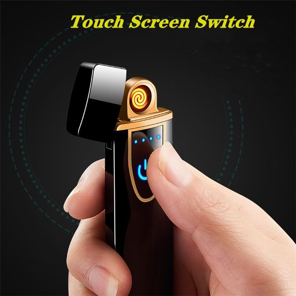 2021 USB Isqueiros Recarregáveis ​​Eletrônicos Lighty Flameless Flameless Touch Screen Interruptor Colorido Isqueiro À Prova de Vento 9054