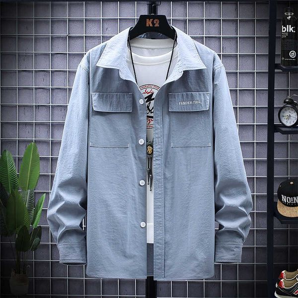 

spring and autumn thin men's lapel letter long sleeve large casual leucorrhea trend shirt men, White;black