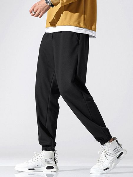 

men drawstring slant pocket sweatpants 27xs#, Black