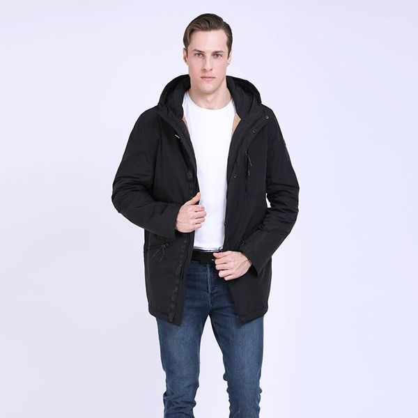 

2019 men casual spring jacket padded jacket hooded cotton padded coat fashion mens parka homme trench coat outwear european size1, Black