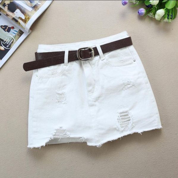 

2021 summer new white hole denim skirting women's fashions high waist jeans casual skirt thin miniskirt p2262 l0h3, Black