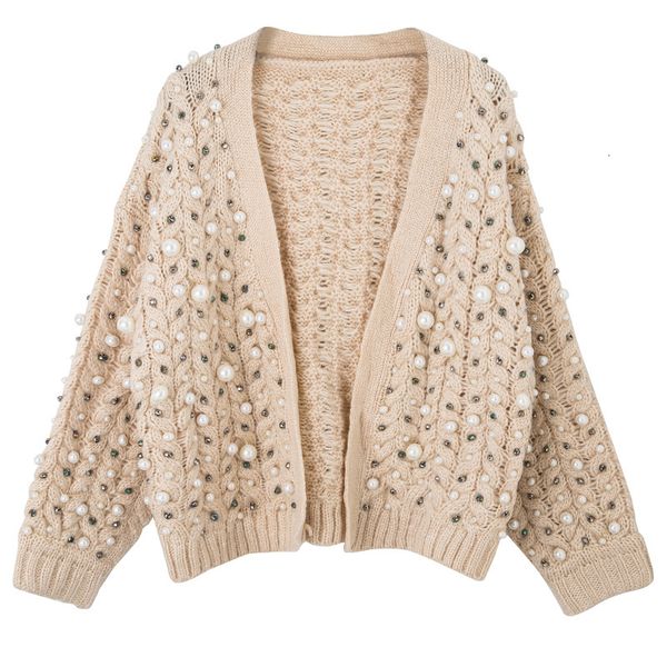

women's knitted new fashionable autumn wholesale beads cardigan loose woman's jacket with cleavage zh6k, White;black