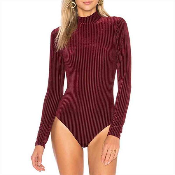 

autumn winter long sleeve womens corduroy bodysuit combishort femme slim turtleneck stripe velvet bodysuit basic body, Black;white