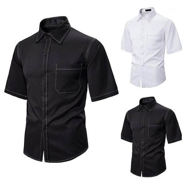 

2020 spring and summer new short-sleeved shirt, men wear loose shirt, shirt men, dark short-sleeved shirt, White;black