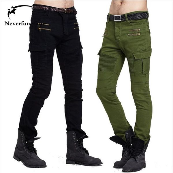 

men's jeans tide good quality men fold ripped pants slim fit motorcycle distressed vintage denim decorative zipper biker, Blue