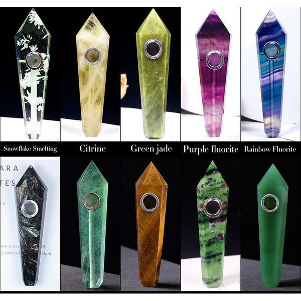

natural crystal stone smokey pipe healing quartz jewelry crystal point wand gemstone with 3pc metal filter qylkin, Black