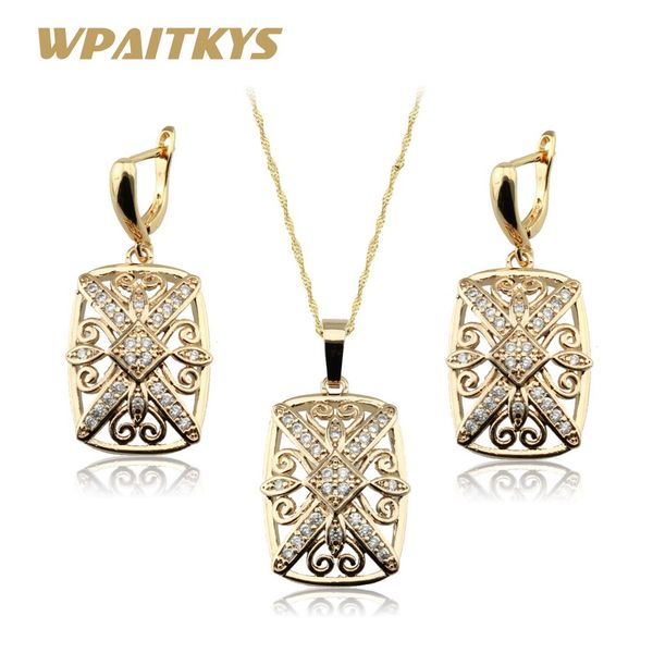 

white cubic zirconia gold color necklace pendant earrings jewelry sets for women gift box wpaitkys