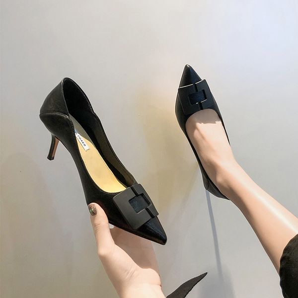 

soft leather high-heeled shoes women don't grind their feet fine heels 2020 new net red versatile pointed shallow mouth fashion