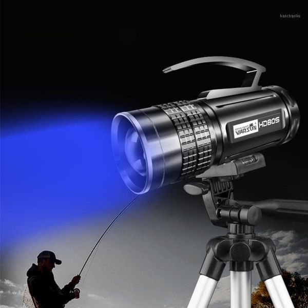 

portable lanterns led fishing lamp hunting light with stand outdoor searchlight white/blu-ray/yellow usb rechargeable 186501