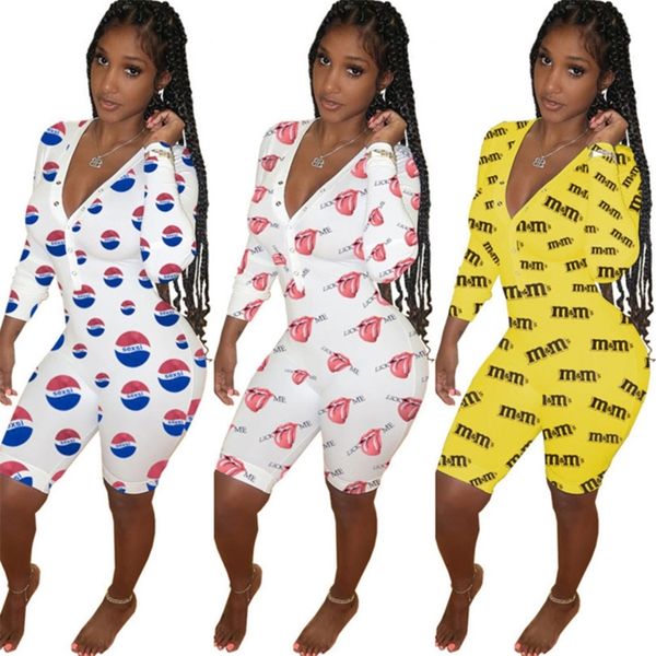 

women rompers long sleeve jumpsuit women designers pants valentines mother day v neck bodysuit fashion printed overall outfits gg12106, White