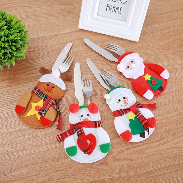 

christmas bags knife santa hat christmas new year pocket fork knife cutlery holder bag home party table dinner decoration tableware