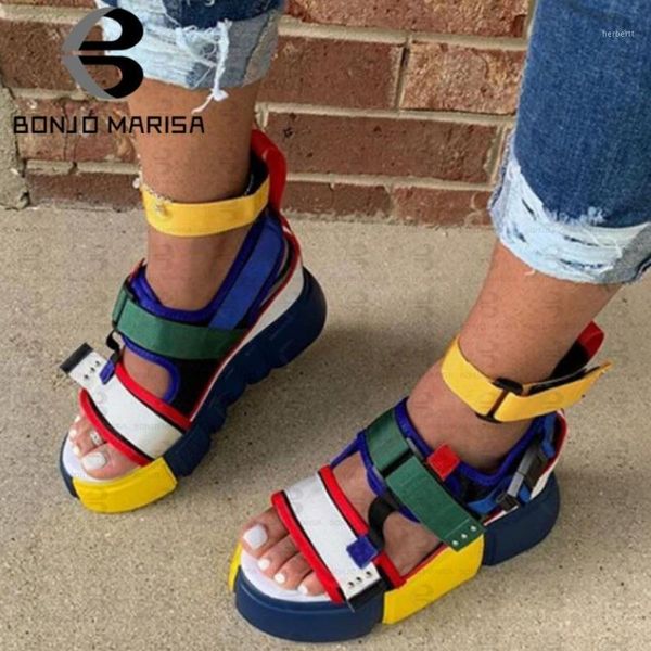 

sandals bonjomarisa ins colorful platform mixed-color high gladiator women height increasing shoes woman1, Black