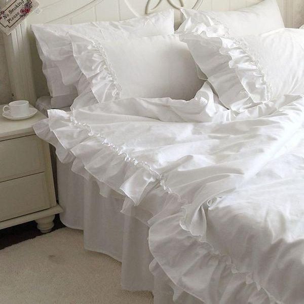 

bedding sets korean double lotus leaf block set handmade satin cotton lace folds wedding decoration duvet cover 4pcs/set