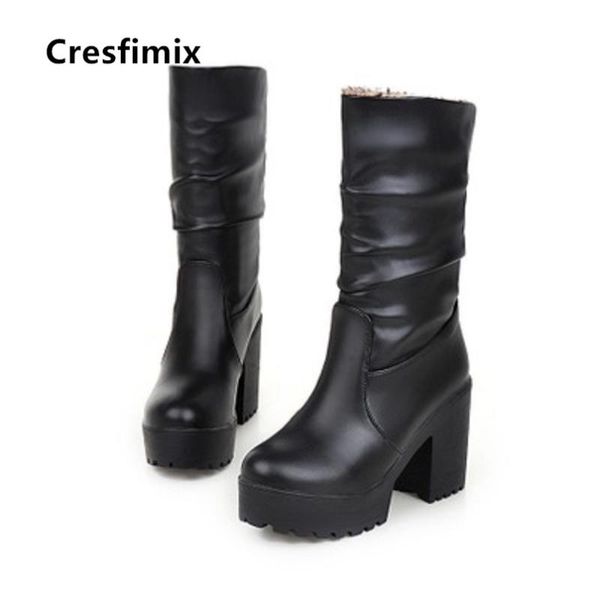 

boots cresfimix women classic black pu leather ladies waterproof platform cool white botas b6042