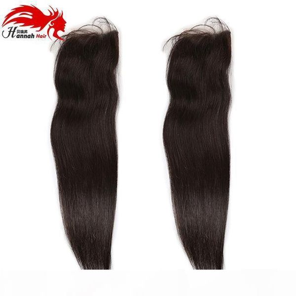 

hannah 4x4 brazilian straight lace closure remy three part 10-22 inches human hair closure can be dyed and bleached, Black