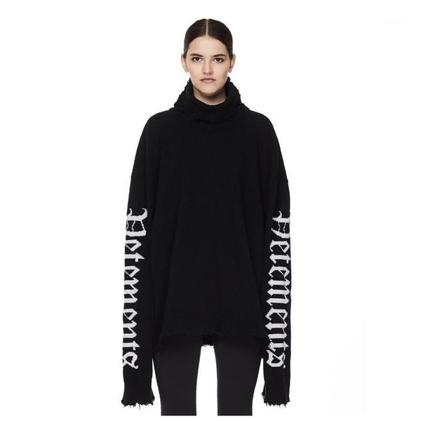

american fashion black and white high street punk style wool turtleneck sweater men's and women's winter new loose sweater1, White;black