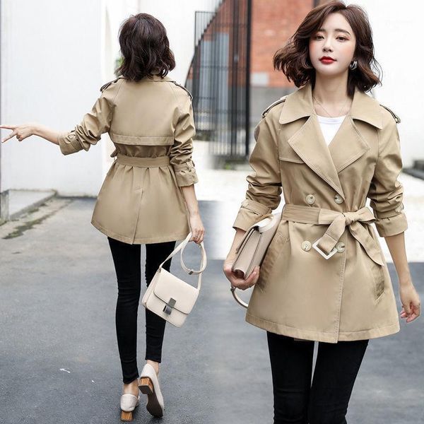 

trench women classic elegant korean double breasted belt windbreaker 2021 female british style trench coat casual 3xl y5391, Tan;black