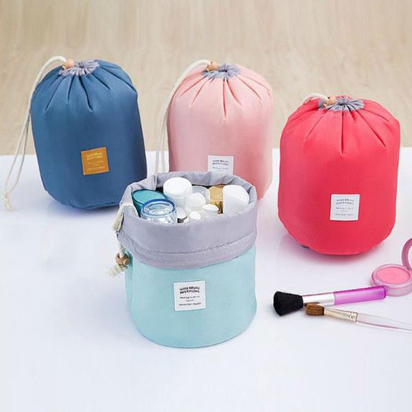 

maleta de maquiagem high capacity bag multifunction travel waterproof drawstring makeup toilet cylinder cosmetic bag vanity box