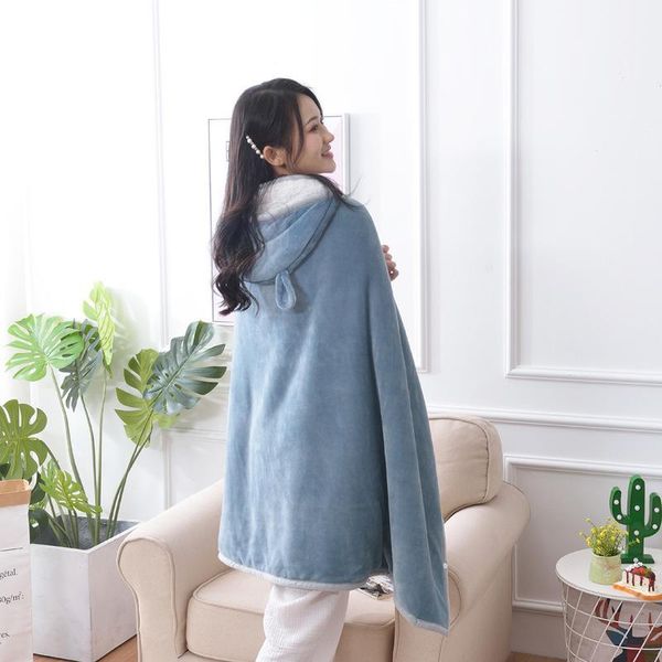 

new hooded wearable thickened flannel blanket double lamb blanket sofa cover office cloak shawl throw sweatshirt1