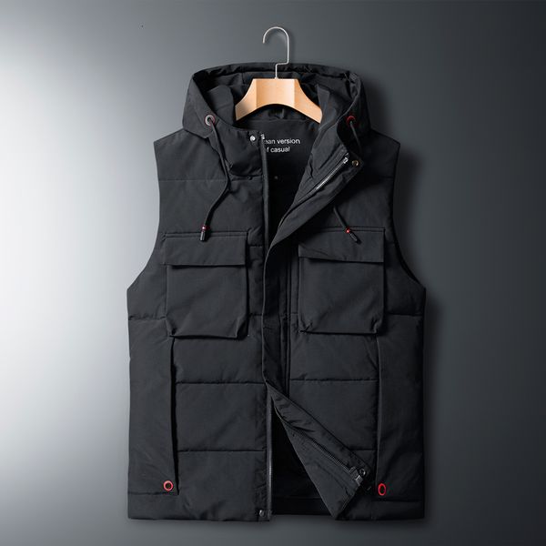 

2021 new vest jacket male sleeveless hooded winter warm outwear mens waistcoat casual windproof 8xl oversize lightweight autumn uhbo, Black;white