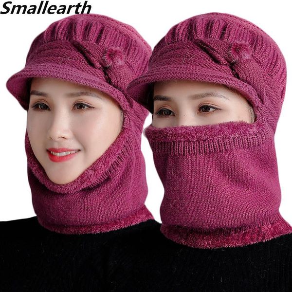 

beanies winter female neck warmer plus velvet hats mask women thick windproof hat knitted scarf set ladies mom ski cap