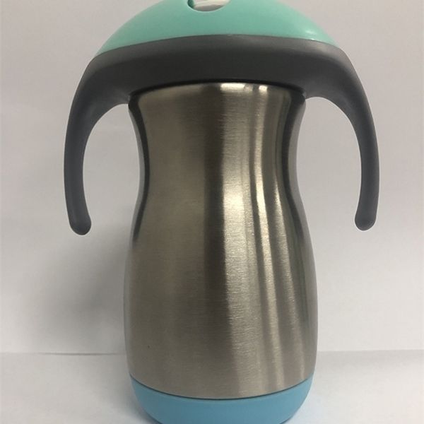 

new stainless steel straw sippy cup 280ml double wall insulation vacuum kids mugs water cups with handle