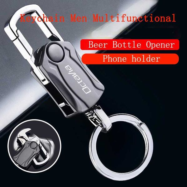 

metal car logo keychain multifunctional fashion keyring beer bottle opener keychain room key ring for skoda octavia 2 3 a7 vrs, Silver