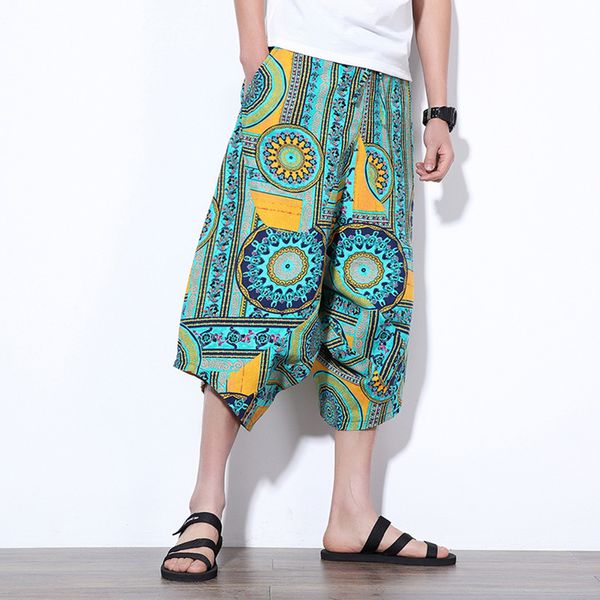 

2020 style chinese men linen at height from harem knee masculine bermuda casual m-5xl square pants 6z4g, White;black