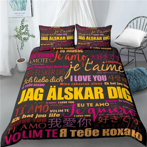 

bedding sets lovers 2/3 pcs i love you quilt cover words 3d printed single  king size duvet set valentine's day gift