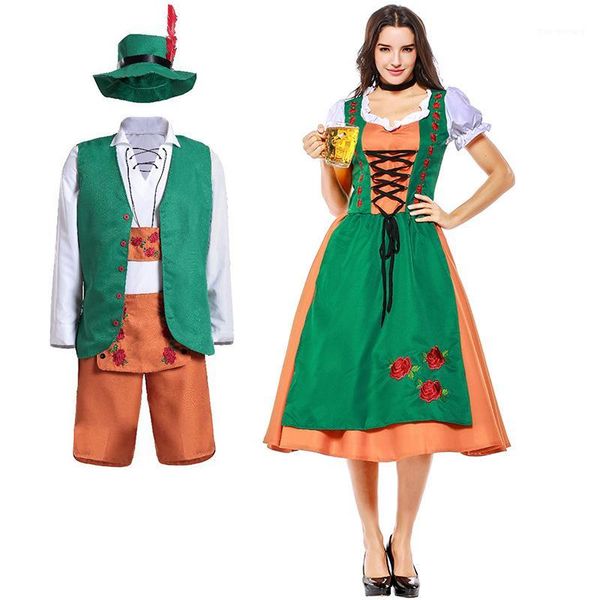 

oktoberfest cosplay costume men german beer wench costumes women fantasia beer waiter cosplay outfit for couple1, Black;red