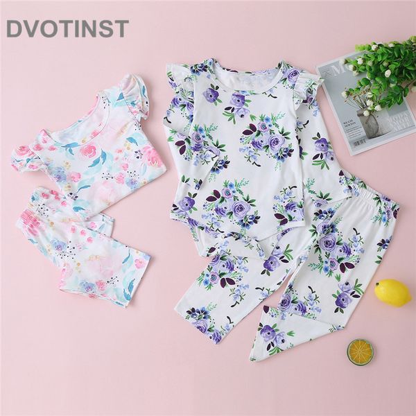 

dvotinst newborn baby girls bodysuit long sleeves floral romper pants pajamas jumpsuits infant toddler clothes outfits autumn 1021, White
